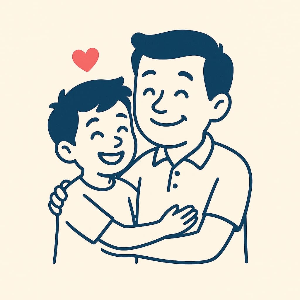 Husband making son happy