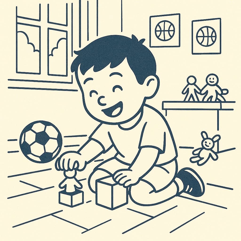 Son playing with toys